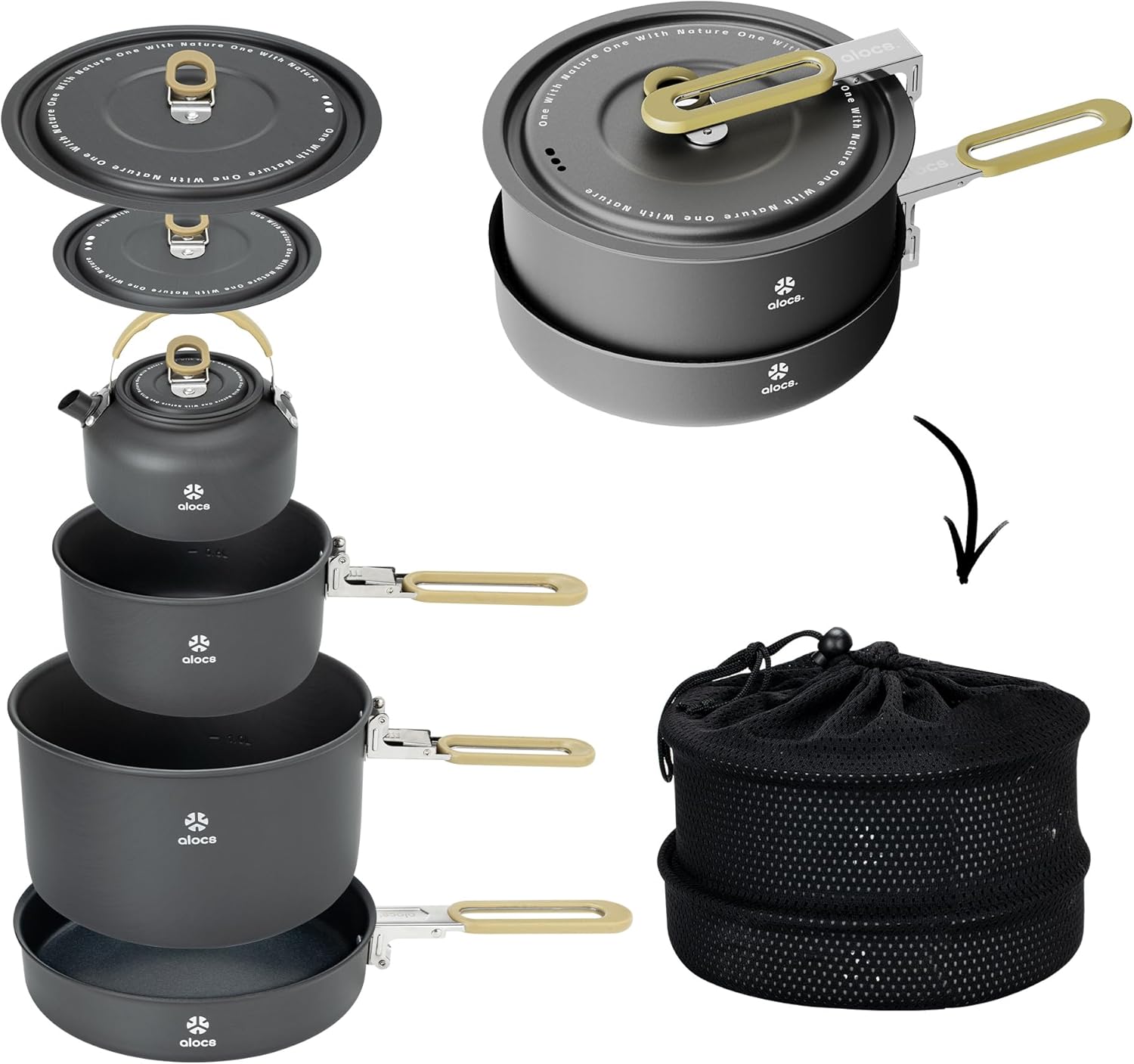 ALOCS Camping Cookware Portable Non-Stick Mess Kit