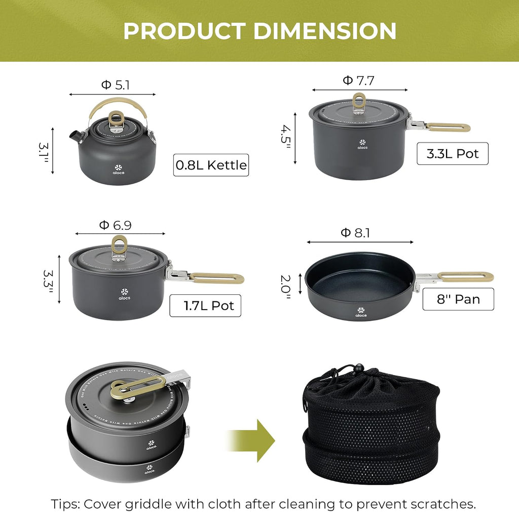 ALOCS Camping Cookware Portable Non-Stick Mess Kit