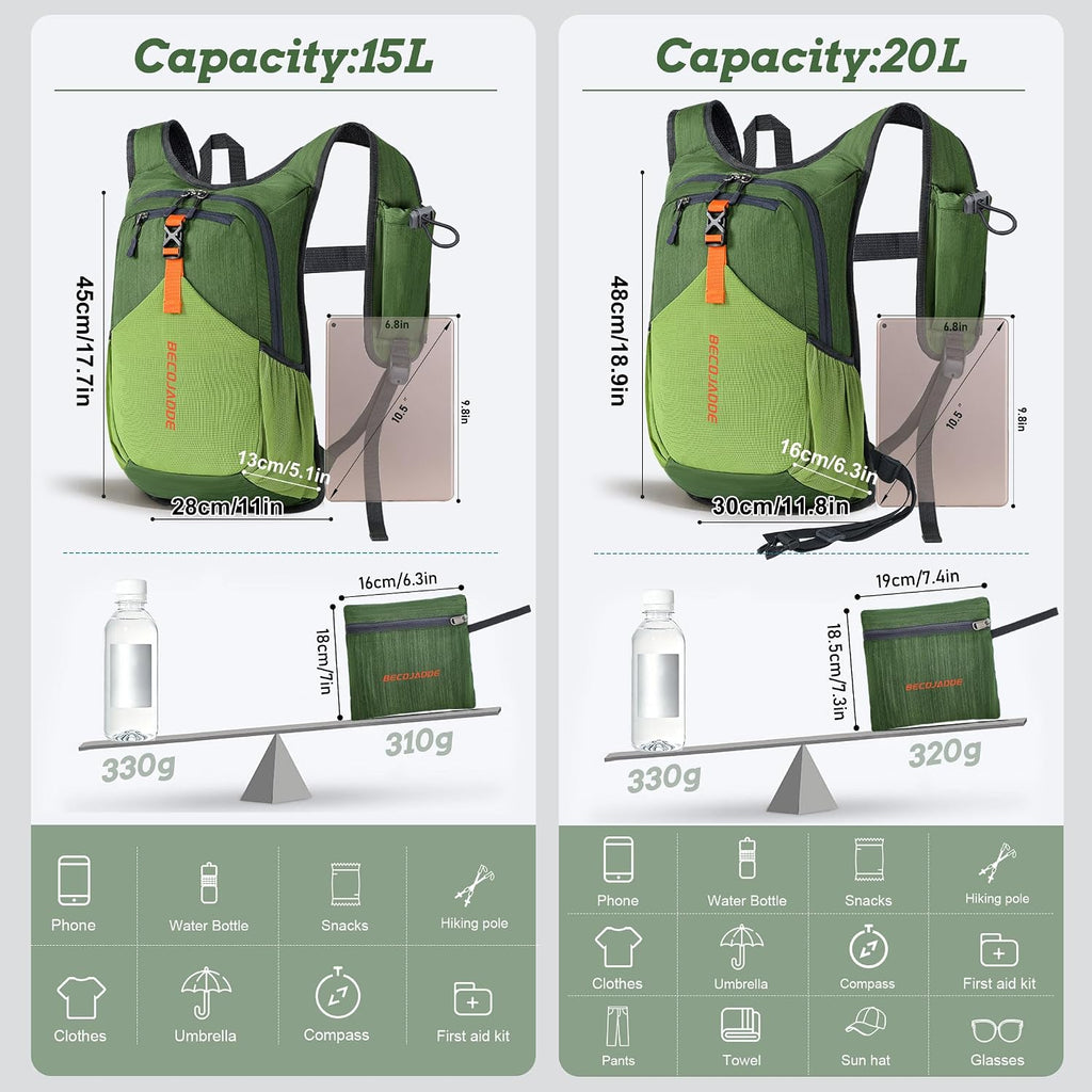 BECOJADDE 20L Foldable Hiking Backpack