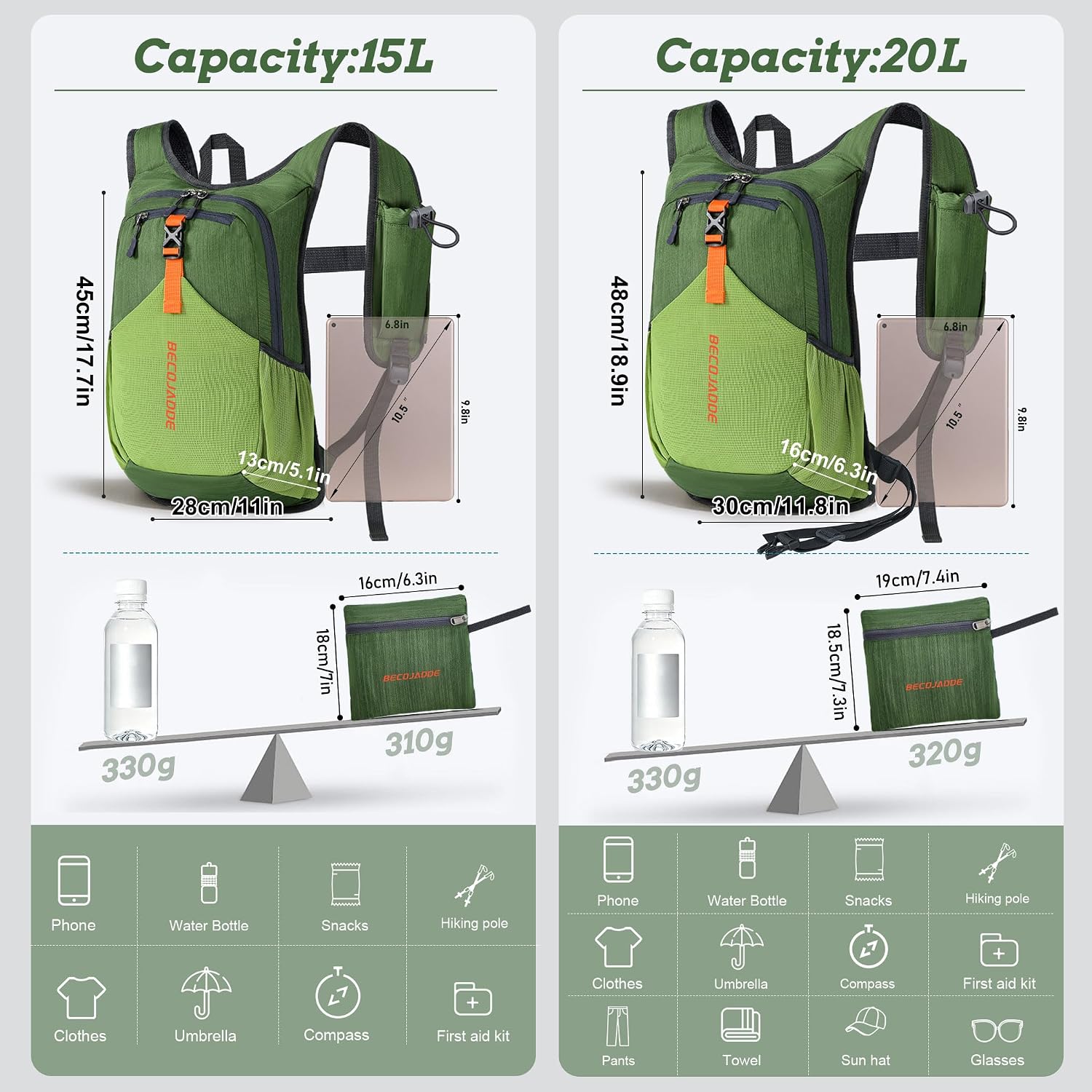 BECOJADDE 20L Foldable Hiking Backpack