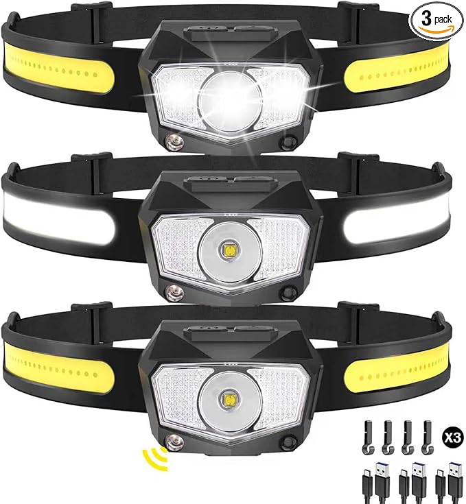 KYEKIO 3-Pack Rechargeable LED Headlamps
