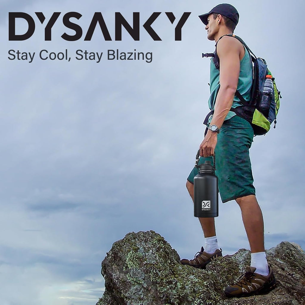 DYSANKY Insulated Water Bottle with Straw Lid & Carrier Bag, 64oz