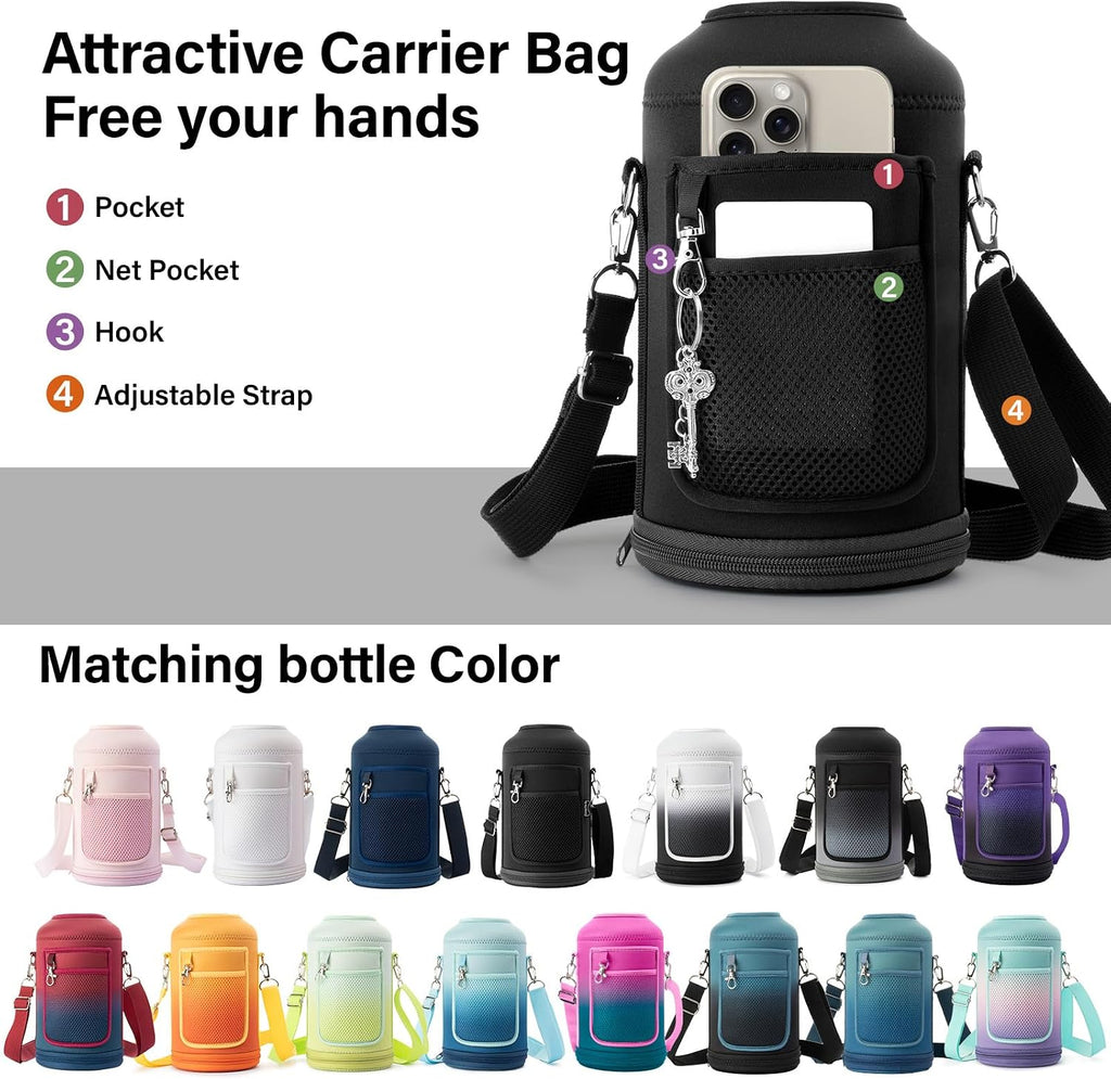 DYSANKY Insulated Water Bottle with Straw Lid & Carrier Bag, 64oz