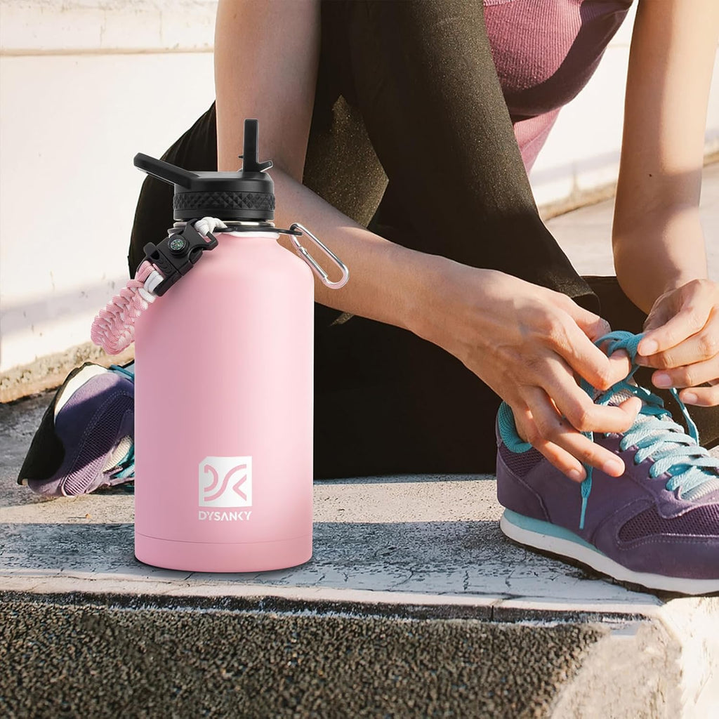 DYSANKY Insulated Water Bottle with Straw Lid & Carrier Bag, 64oz