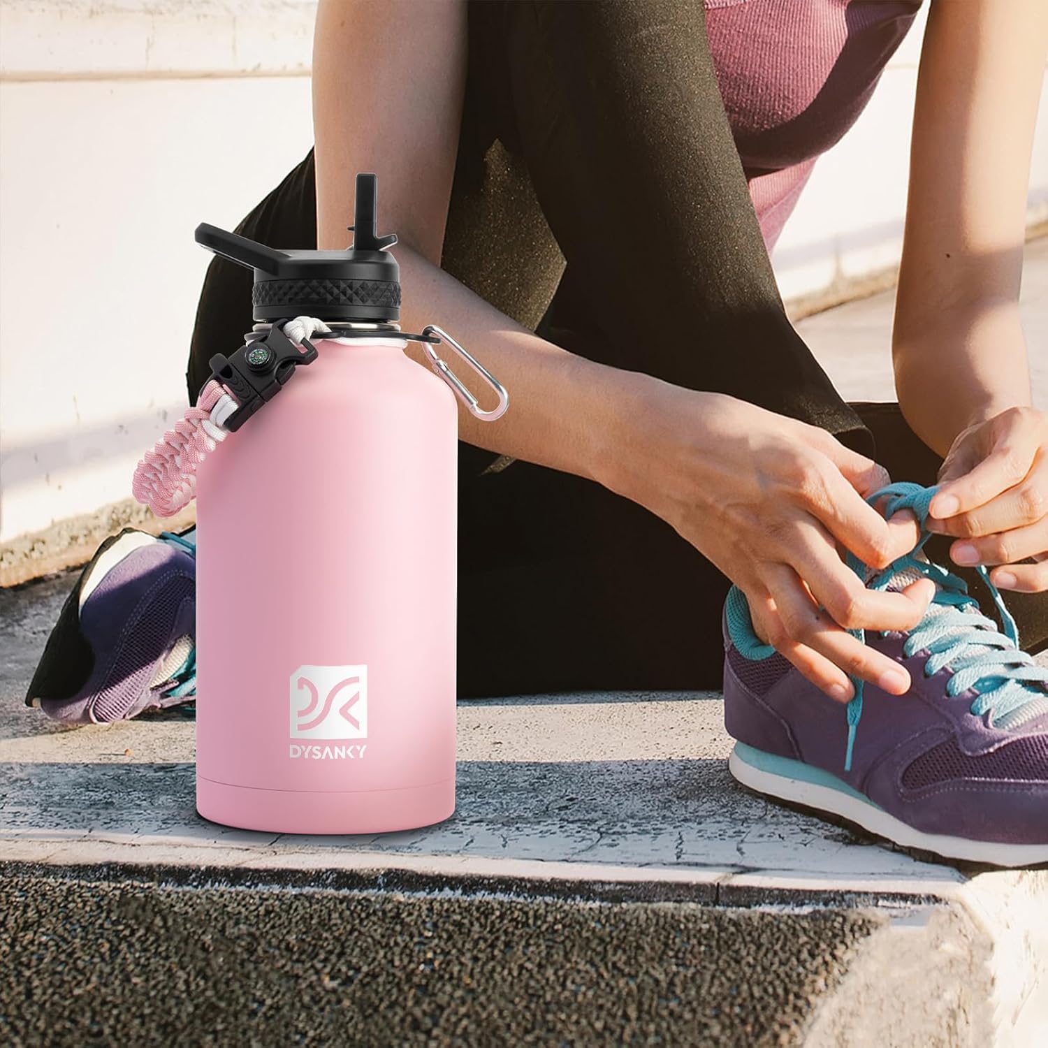 DYSANKY Insulated Water Bottle with Straw Lid & Carrier Bag, 64oz