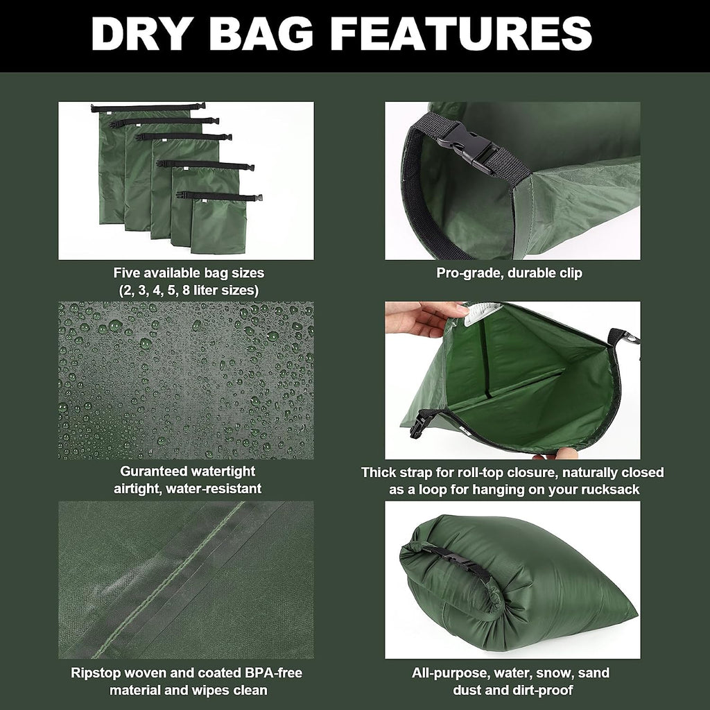 Waterproof Dry Bags Set, 5 Packs
