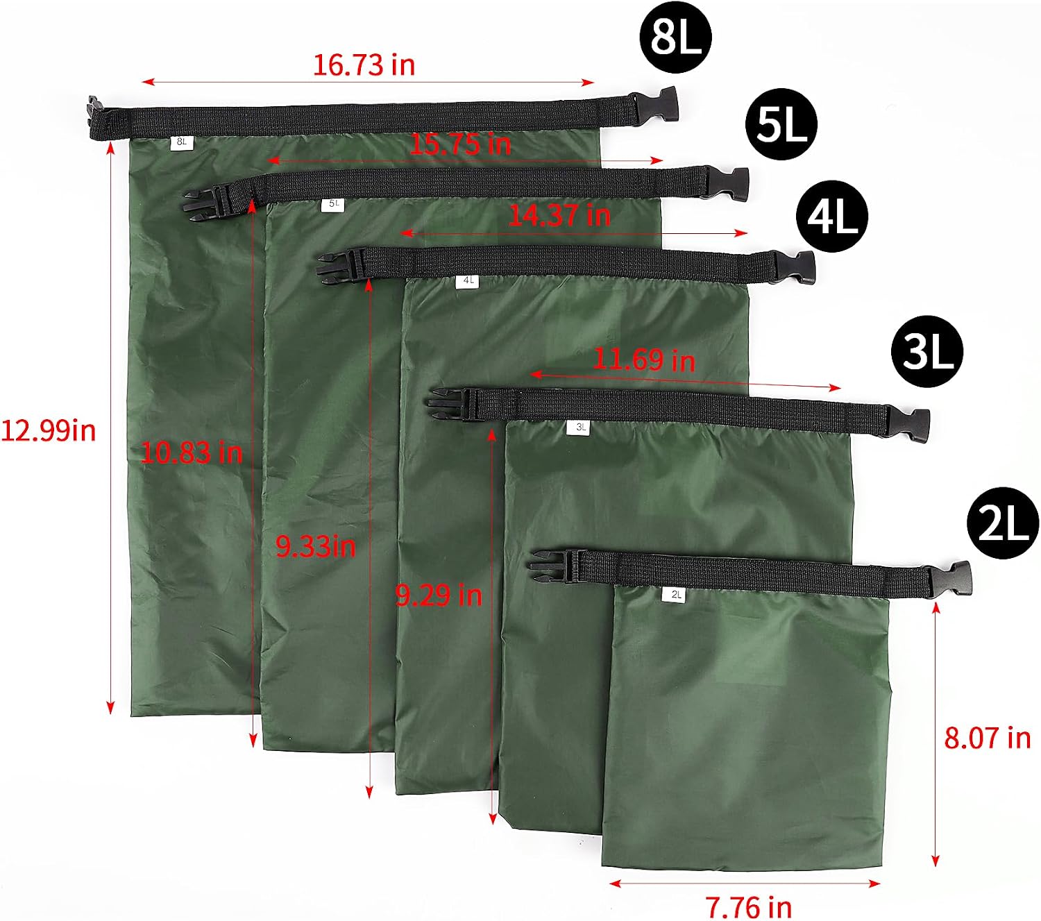 Waterproof Dry Bags Set, 5 Packs