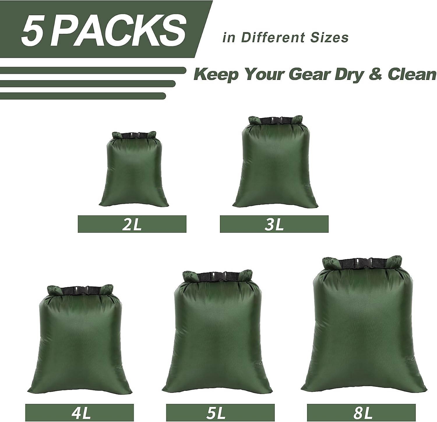 Waterproof Dry Bags Set, 5 Packs